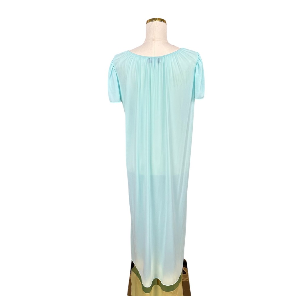 Vintage Miss Elaine Classics Blue Embroidered V-Neck Maxi Nightgown Womens Small - Picture 5 of 7